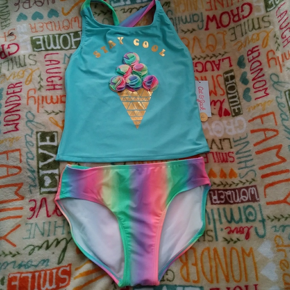 Girls 2 Piece Swim Suit Stay Cool Unicorn Colors L